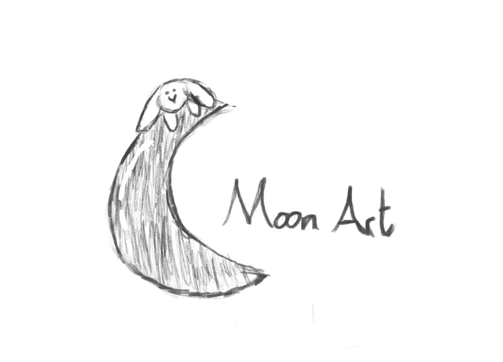 Moon Art logo, a hand-drawn crescent moon with a small happy character